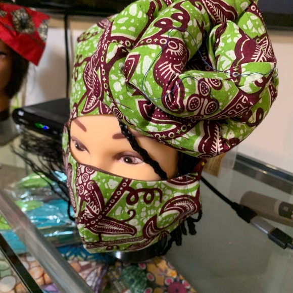 African Style Cloth Face Mask and Headgear - Picture 1 of 3